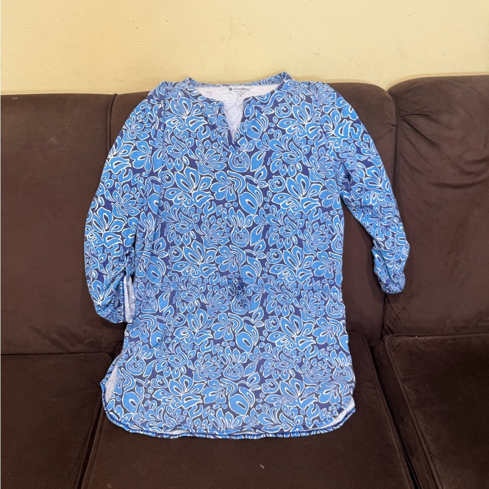 Coolibar Blue and White Swim Coverup